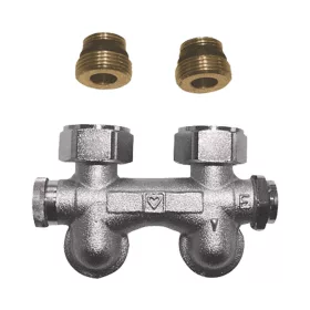   HERZ 3000 szelepblokk, sarok, egy/kétcsöves, ürítés jobbról, 1/2"K-3/4"K