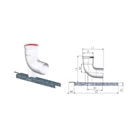   TRICOX PABK50 PPs/Alu bekötő könyök, tartó sínnel, 60/100mm