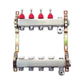   FixTrend szelepes osztó-gyűjtő, inox, 2 körös, áramlásmérővel, Eurokón., 1"x3/4"