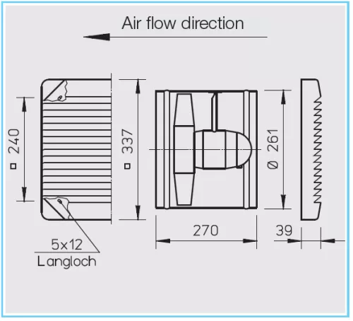 HELIOS HSW 250/2: Axiálventilátor, befalazható, műanyag belső ráccsal, ~1, 230V
