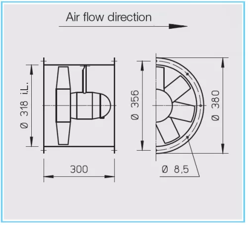 HELIOS HRFD 315/2: Axiális csőventilátor, ~3, 400V