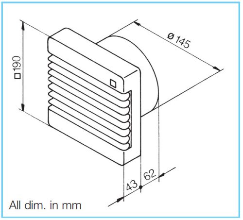 HELIOS HVR 150/4 E: Axiálventilátor, elektromos zsaluval, ~1, 230V