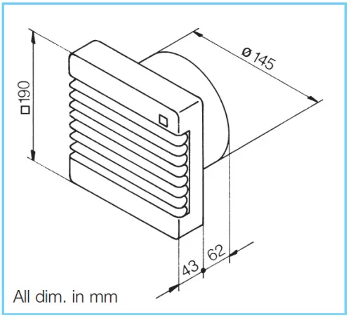 HELIOS HVR 150/2 RE: Axiálventilátor, elektromos zsaluval, forgásirány váltható, ~1, 230V