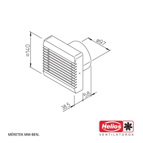 HELIOS HR 90 KE: Kisventilátor elektromos zsaluval