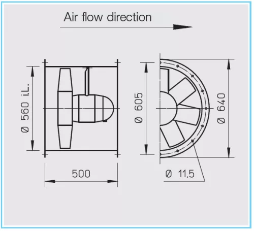 HELIOS HRFW 560/6: Axiális csőventilátor, ~1, 230V