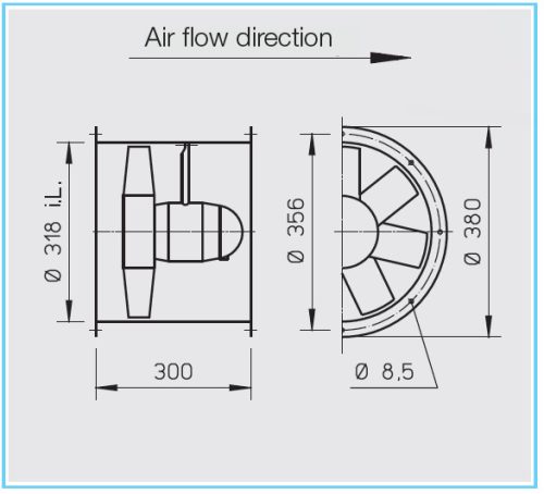 HELIOS HRFD 315/4/2: Axiális csőventilátor, ~3, 400V, Dahlander kapcsolás