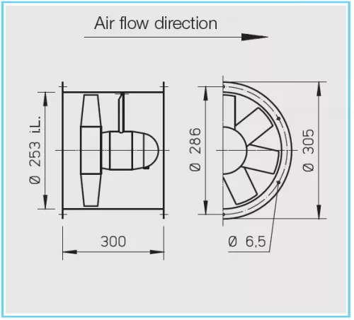 HELIOS HRFW 250/4 Ex: Axiális csőventilátor, ~1, 230V, robbanásbiztos