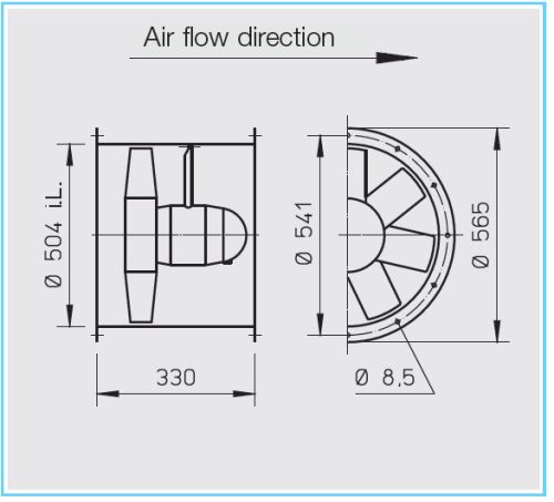 HELIOS HRFD 500/4 EX: Axiális csőventilátor, ~3, 400V, robbanásbiztos