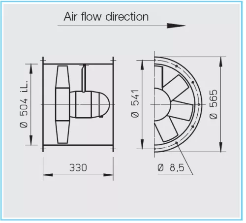 HELIOS HRFD 500/2/2: Axiális csőventilátor, ~3, 400V, Y/∆ kapcsolás