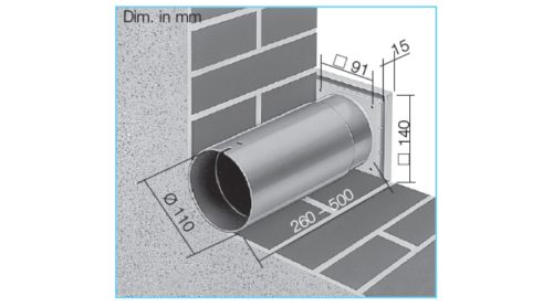HELIOS WES 100: Teleszkópos fali átvezető idom (H)R 90 és M1/100 típusokhoz, külsőfali ráccsal