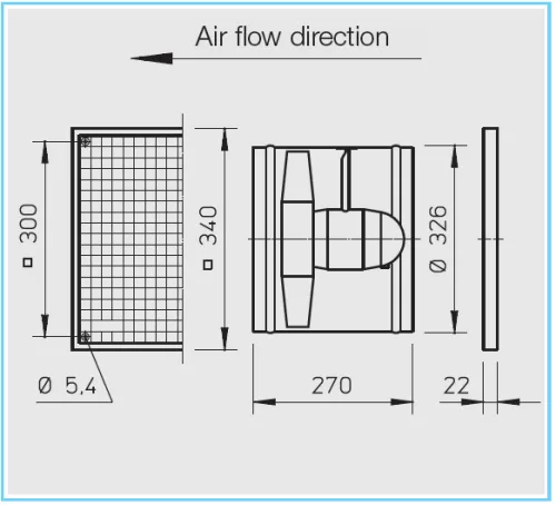 HELIOS HSW 315/4: Axiálventilátor, védőráccsal, kör lemezen, ~1, 230V