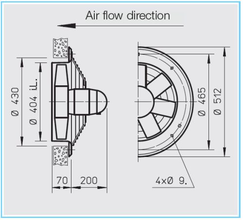 HELIOS HWW 400/4: Axiálventilátor, védőráccsal, kör lemezen, ~1, 230V