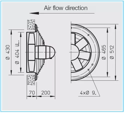 HELIOS HWD 400/4: Axiálventilátor, védőráccsal, kör lemezen, ~3, 400V