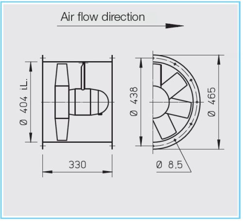 HELIOS HRFD 400/4/4: Axiális csőventilátor, ~3, 400V, Y/∆ kapcsolás