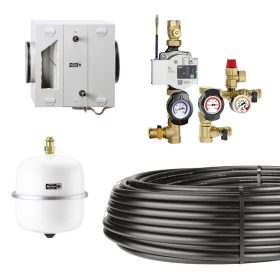   HELIOS SEWT rendszer: Indirekt talaj-folyadék hőcserélő készlet (hőcserélő, hidraulikai egység, kiegy. Tart., légtelenítő, vezérlés, PE-HD cső, etilénglikol)