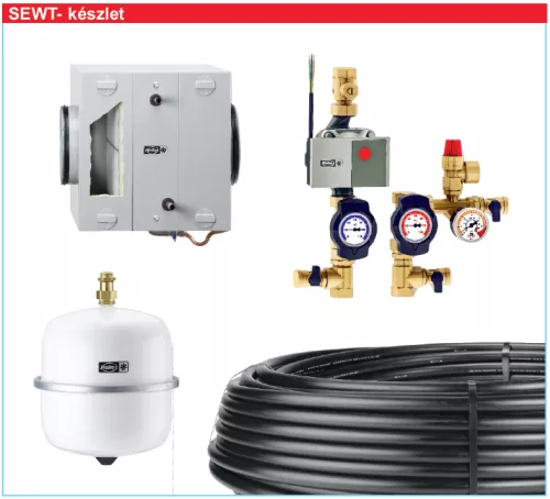 HELIOS SEWT rendszer: Indirekt talaj-folyadék hőcserélő készlet (hőcserélő, hidraulikai egység, kiegy. Tart., légtelenítő, vezérlés, PE-HD cső, etilénglikol)