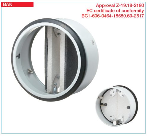 HELIOS BAK 100: Tűzvédelmi elzáró elem, EN 1366-2, CE engedéllyel, EI90 tűzvédelmi besorolás