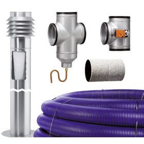   HELIOS LEWT-Bausatz: Talaj-levegő hőcserélő készlet (2x25m cső, összekötők, falátv.,tömítők, beszívóoszlop, Bypass, kondenz-idom, vezérlők, rács)