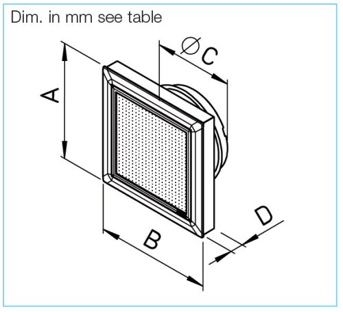 HELIOS DLVZ 100: Állítható műanyag rács, szűrővel, befúvásra