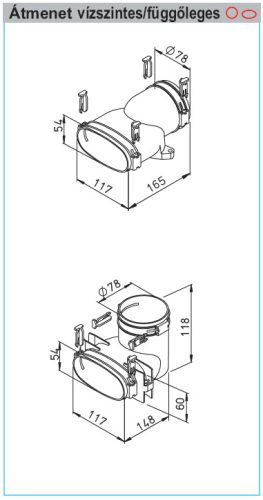 HELIOS FRS-ÜV 51-75: FlexPipe plus rendszer, NÁ75/Oval, átmeneti idom 90° könyök