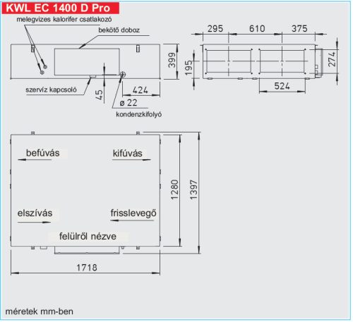 HELIOS KWL EC 1400 D PRO: Hővisszanyerős központi szellőző, kezelőelemmel, EC motor, mennyezeti kivitel, Bypass, ~3 fázis, 400V