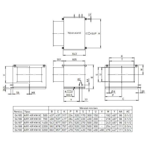 HELIOS AIR1-KR KW XC 700: Hűtőkalorifer AIR1 XC 700-hoz, hidegvizes, balos csatlakozás, külső modul
