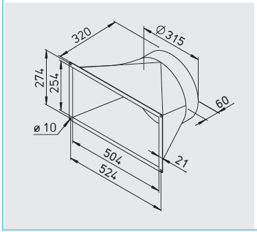 HELIOS KWL-ÜS 1400 D: Átmeneti idom KWL EC 1400 D-hez, NÁ315
