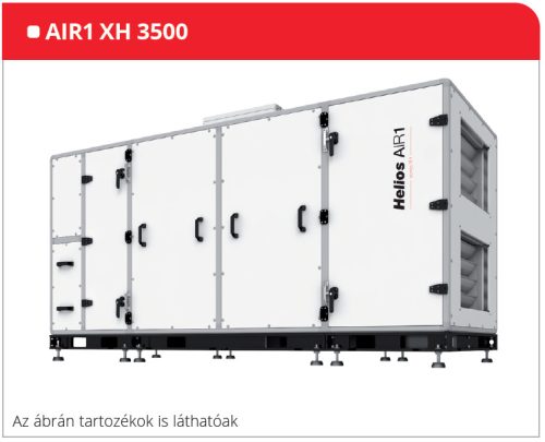 HELIOS AIR1 XH 3500: Hővisszanyerős központi szellőző, EC motorral, álló kivitel, Bypass, ~3 fázis, 400 V