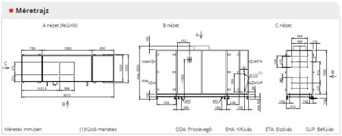 HELIOS AIR1 XH 4500: Hővisszanyerős központi szellőző, EC motorral, álló kivitel, Bypass, ~3 fázis, 400 V