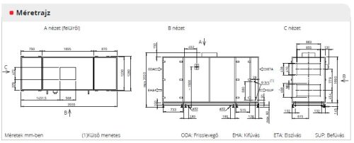 HELIOS AIR1 XH 5500: Hővisszanyerős központi szellőző, EC motorral, álló kivitel, Bypass, ~3 fázis, 400 V