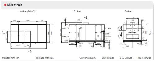 HELIOS AIR1 XH 8500: Hővisszanyerős központi szellőző, EC motorral, álló kivitel, Bypass, ~3 fázis, 400 V