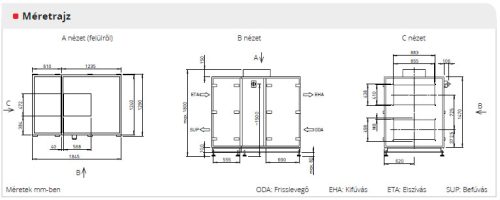 HELIOS AIR1 RH 5000: Hővisszanyerős központi szellőző, EC motorral, rotációs hőcserélővel, álló kivitel, ~3 fázis, 400 V