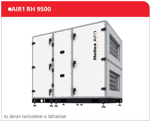 HELIOS AIR1 RH 9500/SO: Hővisszanyerős központi szellőző, EC motorral, rotációs szorpciós hőcserélővel, álló kivitel, ~3 fázis, 400 V