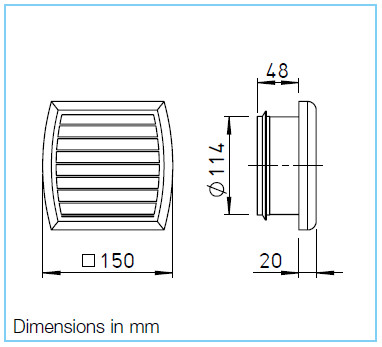 HELIOS ZLA 125 FB: Légbevezető elem külső rács, rovarvédő hálóval