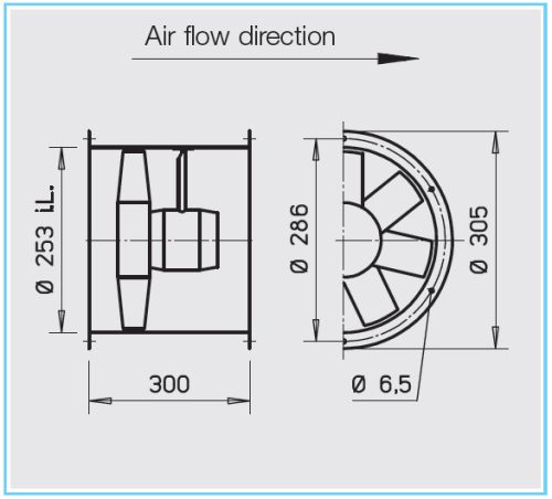 HELIOS HRFW EC 250 A: Axiális csőventilátor, ~1, 230V, EC-kivitel