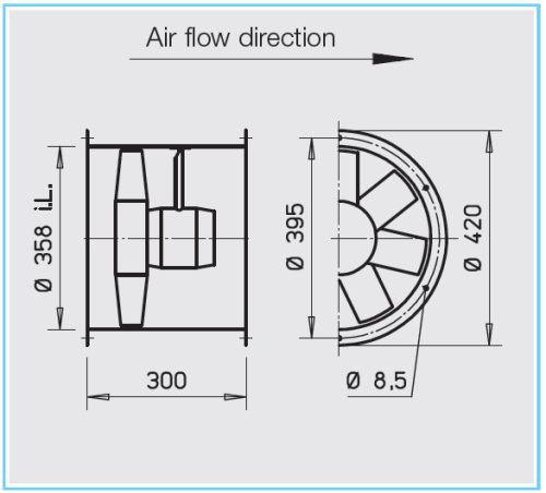 HELIOS HRFW EC 355 B: Axiális csőventilátor, ~1, 230V, EC-kivitel