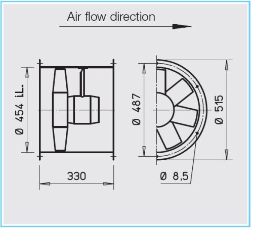 HELIOS HRFW EC 450 B: Axiális csőventilátor, ~1, 230V, EC-kivitel