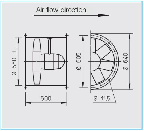 HELIOS HRFW 560/4 TK: Axiális csőventilátor, ~1, 230V