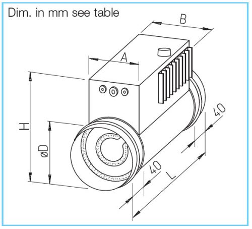 HELIOS EHR-R 6/315 TR: Villamos fűtőelem, 6 kW, ~2, 400V, beépített szabályzással