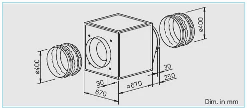 HELIOS GBW 400/4: GigaBox radiálventilátor, ~1, 230V, thermokontakt kivezetéssel, 2db FM 400 flexibilis rezgéscsillapítóval