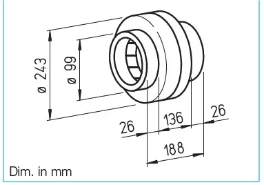 HELIOS RR 100 C: Fémházas radiális csőventilátor, ~1, 230V, 2 fordulatú