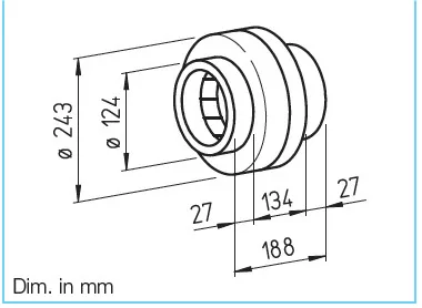 HELIOS RR 125 C: Fémházas radiális csőventilátor, ~1, 230V, 2 fordulatú