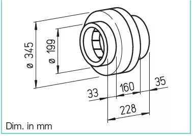 HELIOS RR 200 A: Fémházas radiális csőventilátor, ~1, 230V, 2 fordulatú