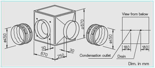 HELIOS GBD 450/4/4 T120: GigaBox radiálventilátor, 120°C-ig hőálló, ~3, 400V, thermokontakt kivezetéssel, 2db FM 450 T120 flexibilis rezgéscsillapítóval