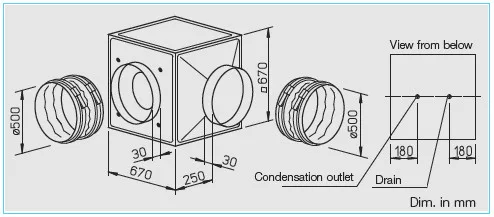HELIOS GBW 500/4 T120: GigaBox radiálventilátor, 120°C-ig hőálló, ~1, 230V, thermokontakt kivezetéssel, 2db FM 500 T120 flexibilis rezgéscsillapítóval