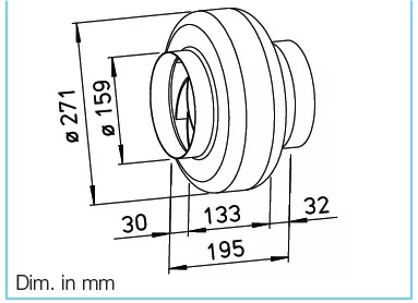 HELIOS RR EC 160: Fémházas radiális csőventilátor, EC-kivitel. ~1, 230V