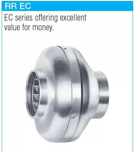 HELIOS RR EC 200 B: Fémházas radiális csőventilátor, EC-kivitel. ~1, 230V