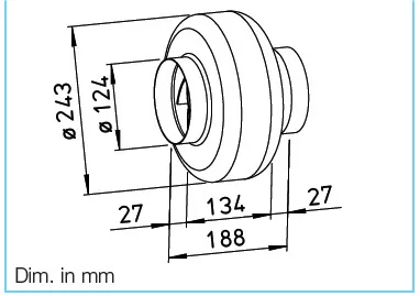 HELIOS RR EC 125: Fémházas radiális csőventilátor, EC-kivitel. ~1, 230V