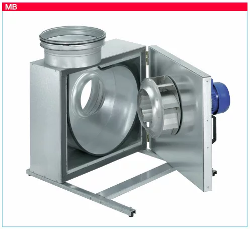 HELIOS MBW 400/4: MegaBox radiális ventilátor, ~1, 230V, 100°C-ig hőálló, NÁ400-as csatlakozással, thermokontakt kivezetéssel