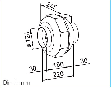 HELIOS RRK 125: Műanyagházas radiális csőventilátor, ~1, 230V